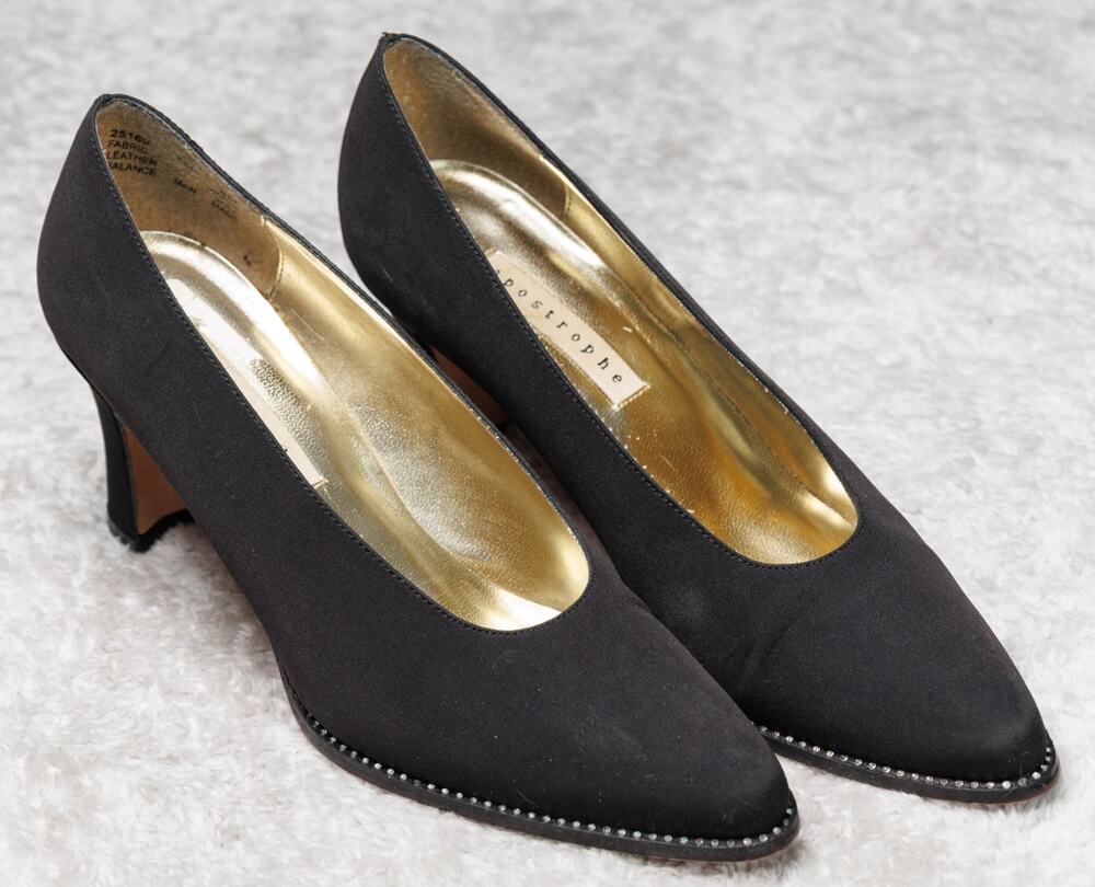 Apostrophe Vintage Piccolo Black Crystal Embellished Heels Womens Size 8